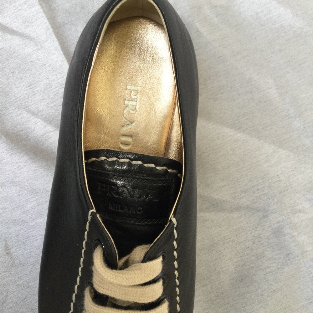 Prada black leather platform espadrille 2in wedge! - Picture 5 of 7